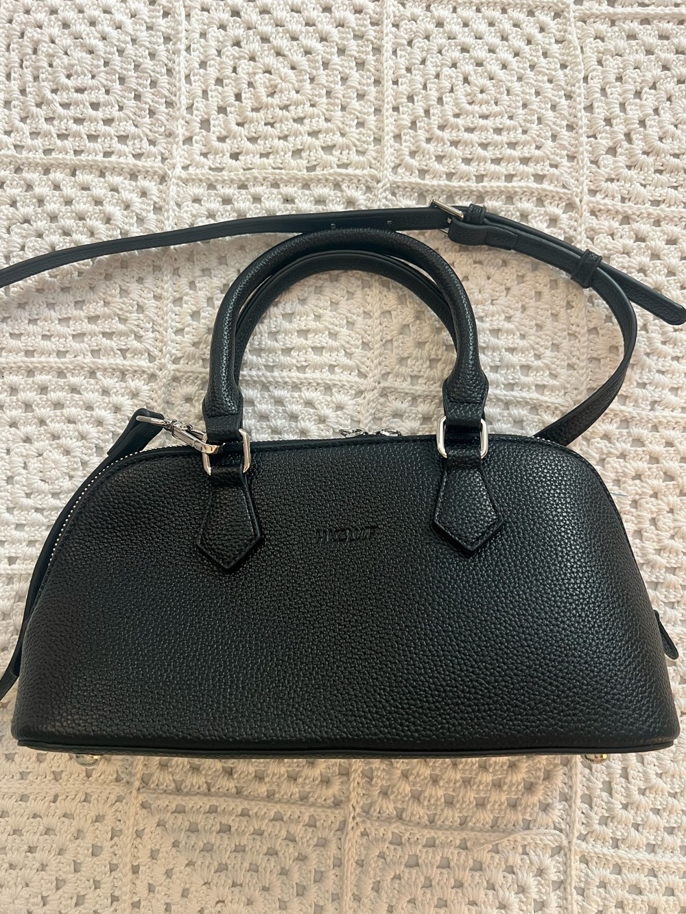 HKCLUF Black Adjustable Strap Bag Vegan Leather New